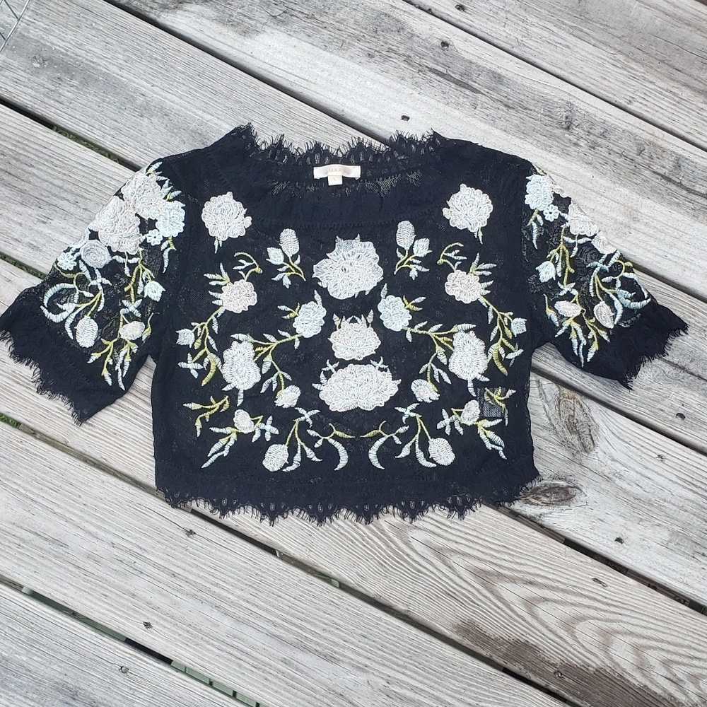 Black lace embroidered Crop top